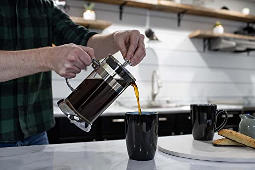 Elanze Designs Stainless Steel 1 Liter Glass French Press Coffee and Loose Leaf Tea Maker 1 liter Stainless Steel