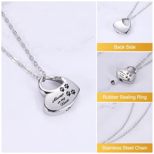 sourcing map Heart Cremation Necklace for Ashes Paw Print Pet Heart, Urn Ash Memorial Cremation Necklaces Waterproof Keepsake Pendant with Funnel Kit for Pet/Dog's/Cat's Ashes (Silver Tone)