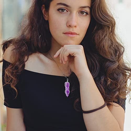 QINJIEJIE Crystal Necklace Healing Crystal Jewelry Reiki Spiritual Natural Quartz Stones Gemstone Hexagonal Point Wire Wrapped Necklaces for Women Men Mother's Day Gift W- Purple - Amethyst