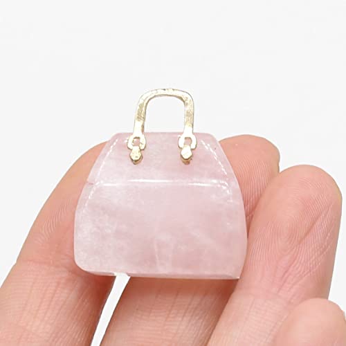 QSLLER 5pcs Handbag Model Statue Natural Stones Ornament Rose Quartz Amethyst Hand Carved Figurine Yoga Energy Healing Crystals Home Decor