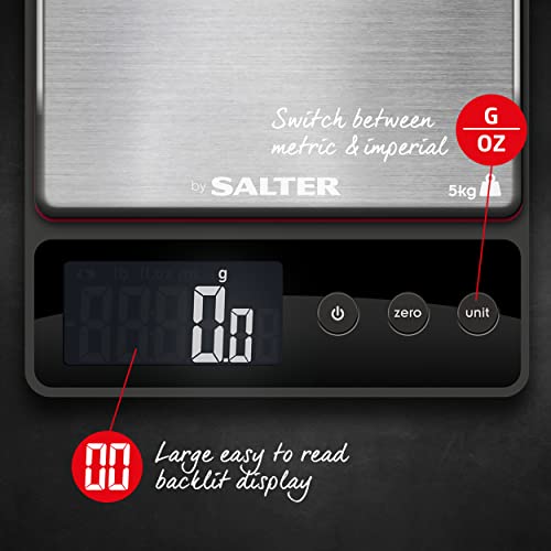 Heston Blumenthal Precision by Salter Digital Kitchen Scales - Square Compact Cooking Scale, Waterproof Platform, Weigh Food, Coffee & Liquids, Measure In 0.5g Increments, Slim Design, Stainless Steel Compact Precision Scale