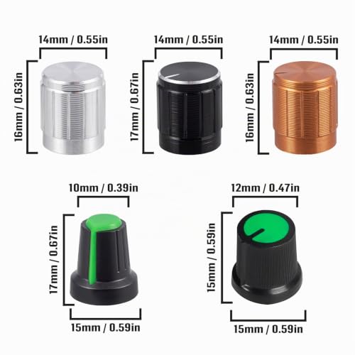 10 Values Potentiometer Mono Linear B1K B2K B5K B10K B20K B50K B100K B250K B500K B1M WH148 Rotary Potentiometer 3 Terminals B Type Taper Single Potentiometer with Nuts and Washer and Knob