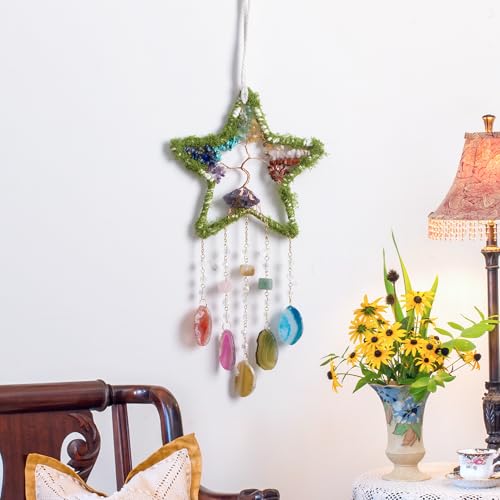 Rainbow Star Dream Catchers Crystal Dream Catcher for Adults Green-color