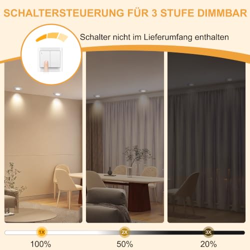 LED Recessed Spotlight 230 V Dimmable 68 mm 5.5 W IP44 LED Spot Ultra Flat | Ceiling Spots 45° Swivel Recessed Lights Warm White Neutral White Cool White Recessed Spots for Bathroom Living Room, Nickel 6-Piece Set