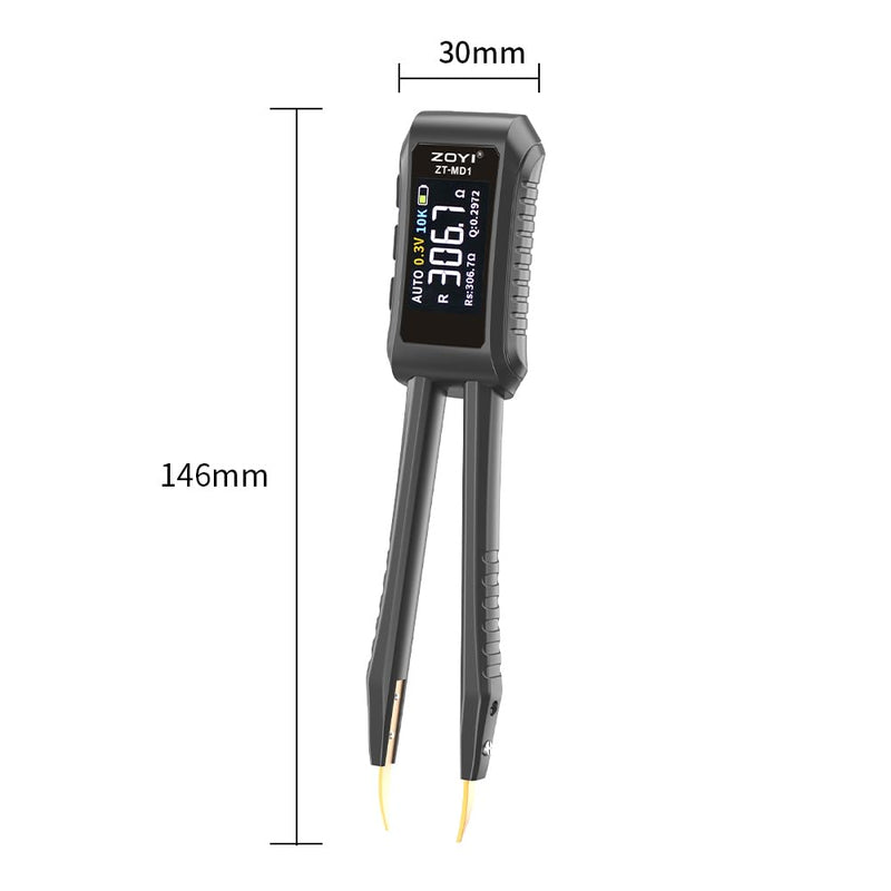 [Australia - AusPower] - LCR Meter Zoyi MD1 Bridge SMD Test Clip with OLED Display, Auto Identification, 10mΩ-10MΩ Resistance, 1pF-20mF Capacitance, 1uH-60H Inductance, Lithium Battery Powered, Portable for Electronic Repairs 