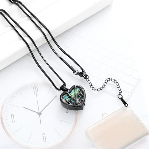 XSMZB Music Note Guitar Cremation Jewelry for Human Pet Abalone Shell Heart Urn Necklace for Ashes Stainless Steel Keepsake Pendant Black