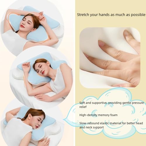 Aylashine Cervical Pillow for Neck Pain Relie,Hollow Design Odorless Memory Foam Pillows with Cooling Case, Adjustable Orthopedic Bed Pillow for Sleeping,Suitable for Both Side and Back Sleepers.Blue Blue
