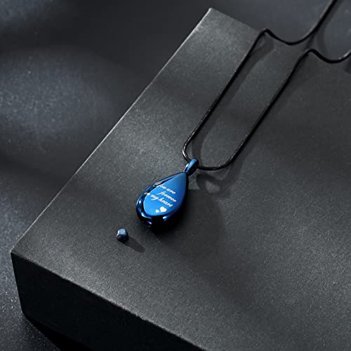 Urn Pendant Necklace Teardrop Cremation Jewelry for Ashes Memorial Keepsake for Women Jewelry Funeral Ashes Holder Collarbone Necklace You are forever in my heart Blue