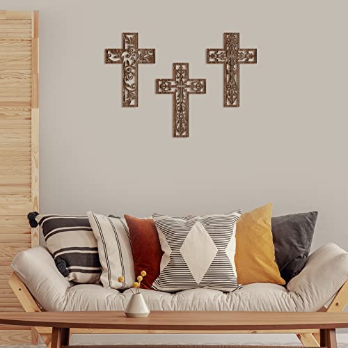 Yookeer 3 Pcs Wooden Cross Wall Decor Cross Hanging Handmade Antique