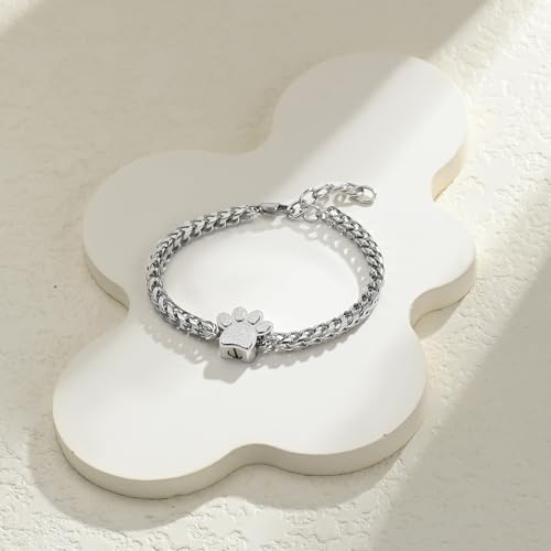 Paw Print Urn Bracelet for Ashes for Dog/Cat Cremation Jewelry Cute Animals Adjustable Memorial Keepsake Bracelets Jewelry for Ash Holder Silver