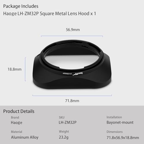 Haoge LH-ZM32P Bayonet Metal Square Lens Hood Shade Compatible with Carl Zeiss Distagon T 1.4/35 35mm f1.4 f/1.4 ZM Lens Hollow Out Designed Black [Square - Black - Hollow Out Designed]