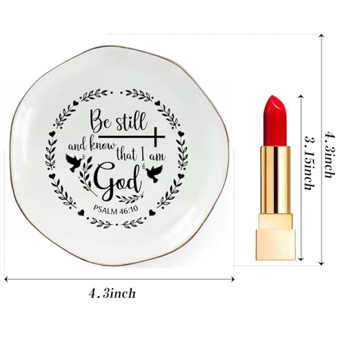 Christian Jewelry Dish Ring Holder Ceramic Trinket Tray, Bible Verse Jewelry Tray for Rings Earrings Necklace, Christian Gifts for Women Friends Mom Faith Inspirational Decor Be still and know that I am God