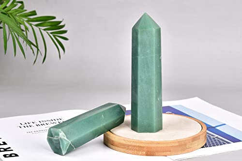 AMOYSTONE Natural Green Aventurine Crystal Tower Hexagonal Wand Stone Decor 0.6-1.1 Lbs