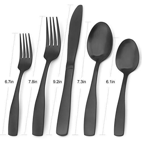 Matte Black Silverware Set, Bysta 20-Piece Stainless Steel Flatware Set, Kitchen Utensil Set Service for 4, Tableware Cutlery Set for Home and Restaurant, Satin Finish, Dishwasher Safe Matte Black