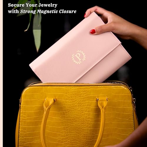 Personalized Initial Travel Jewelry Case - Monogram Custom Gifts For Women, Bridesmaid Gifts, Travel Jewelry Organizer, Customized Travel Jewelry Box, Birthday Gifts For Mom P Pretty Pink