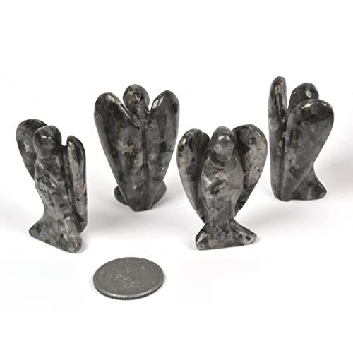 Justinstones Carved Larvikite Gemstone Peace Angel Pocket Guardian AngelHealing Statue 2 inch