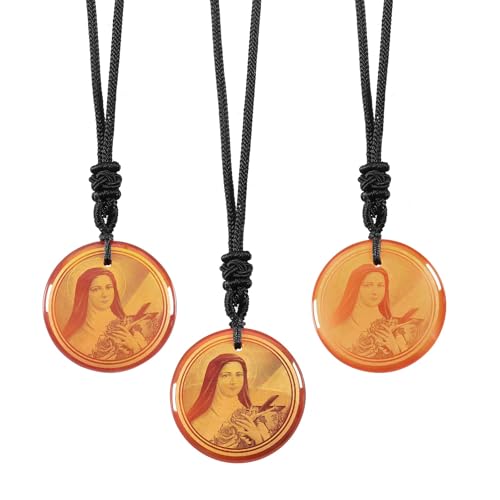 KYEYGWO Catholic Holy Crystal Necklace for Men Women Red St. Therese