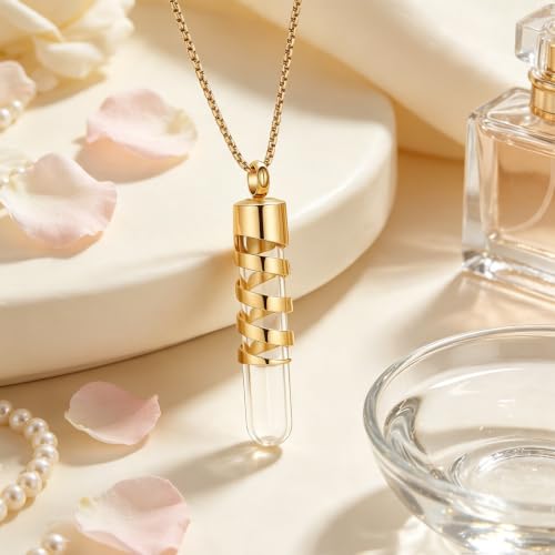Oinsi Clear Glass Tube Cremation Urn Jewelry Ashes Holder Necklace Keepsake Memorial Pendant Including Box/Fill Kits Gold1