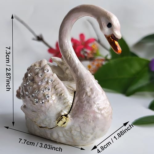 Enamel Painted Swan Treasure Trinket Chest Jewelry Box for Women Ring Earrings Necklace Storage Table Decor Pink