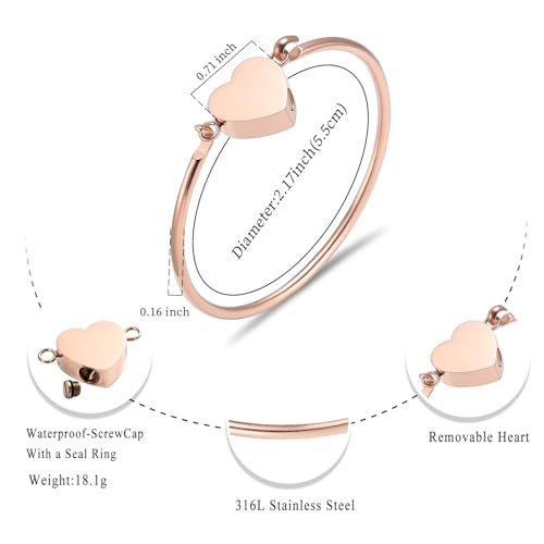 Oinsi Heart Urn Bracelet for Ashes, Cremation Jewelry Leather Bracelets for Men Women, Memorial Jewelry With Filling Kits Rose Gold