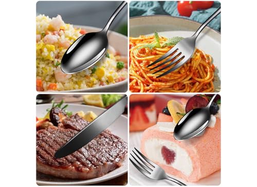 40 Pieces Premium Stainless Steel Flatware Set for 8, Ergonomic and Modern Design Cutlery Set, Mirror Polished, Dishwasher Safe (40, Titanium black) 40