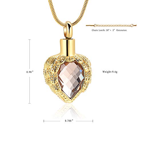 memorial jewelry Gold Angel Wings Glass Heart Urn Pet/Human Cremation Pendant Necklace Jewelry for Ashes