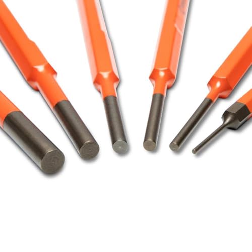 Crescent 6-piece 7-inch pin punch set, CPPS456, arranged for tool storage
