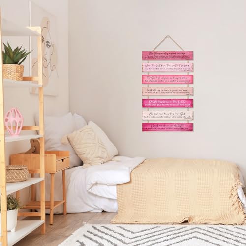 Christian Wall Art,Wood Bible Verse Hanging Sign Home Decor PINK
