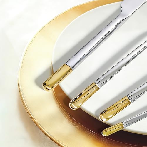 Silverware Set Service for 2, IKXO 8-Piece Modern Stainless Steel Flatware Cutlery Set, Dinnerware sets Include Fork Knife and Spoon Set, Mirror Polished Gold and Silver 2 people, 8 items