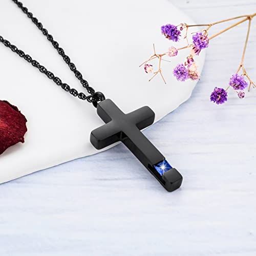 Dletay Cross Necklace for Ashes Stainless Steel Cremation Jewelry for Ashes Gem Blue Zircon Urn Necklace for Men Women Ash Holder Black1