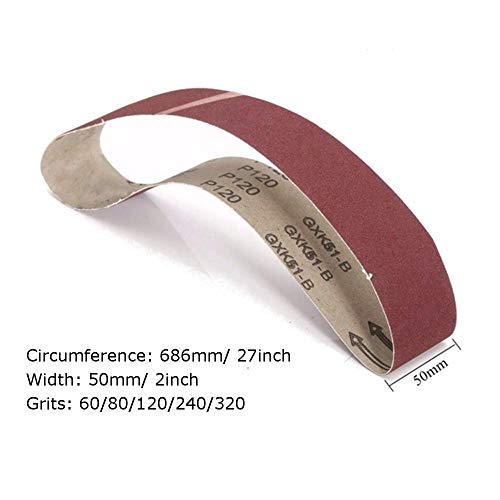 Zivisk 2 x 27 inch aluminum oxide sanding belts, assorted grits for wood and metal polishing, 10 pack