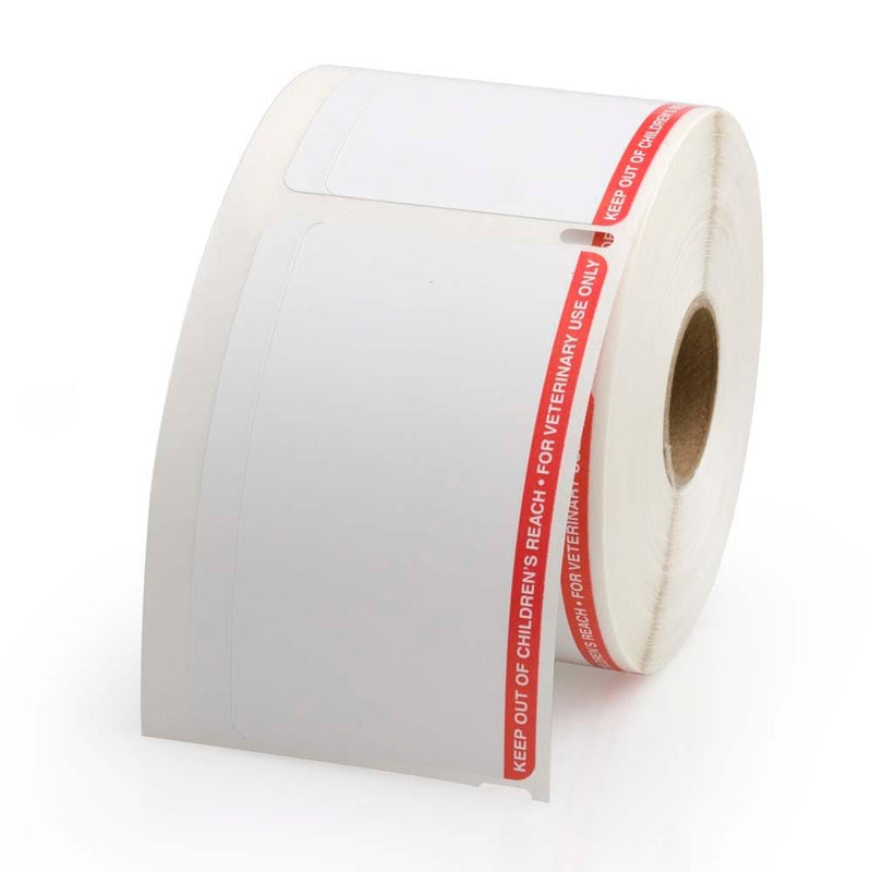 Small Veterinary Prescription Labels W/Warning - 1-4/5” x 3-1/10”, 400 Labels Per Roll, Red Warning | “Keep Out of Children's Reach - for Veterinary Use Only | LabelVaue Brand