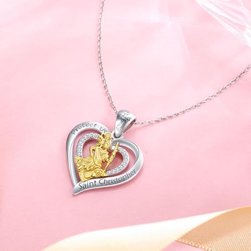 Patron Saint Necklace 925 Sterling Silver St Michael/St Christopher/St Jude/Jesus Pendant Necklace Catholic Protector Talisman Michael Archangel Heart Necklace Jewellery 18+2" Saint Christopher