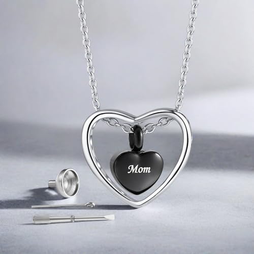 Double Heart Cremation Jewelry for Ashes Engraved Stainless Steel Urn Necklace for Women Men Mom