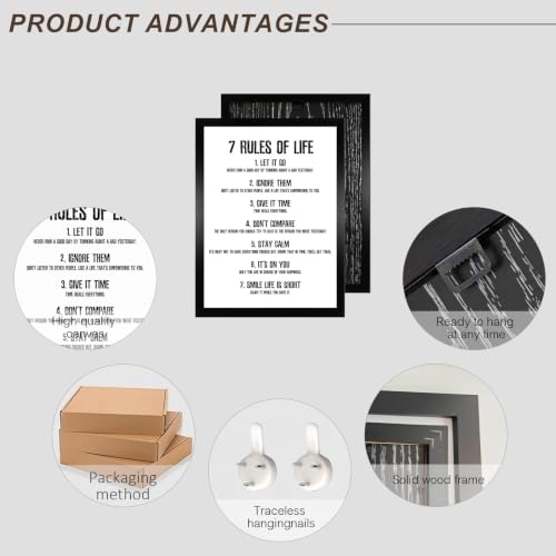 JOSQTXZ Motivational Quote 7 Rules of Life Wall Art,Framed 12x16 In 7 Rules Wall Art 16"L x 12"W