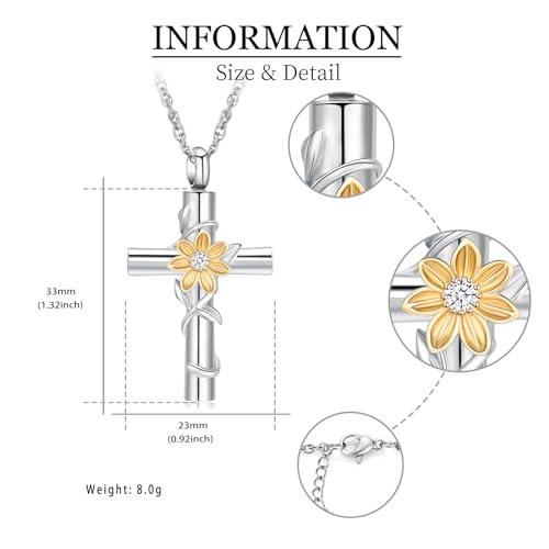 shajwo Sunflower Urn Necklaces for Ashes for Women Men Cremation Jewelry Memorial Human Ashes Pendant Croos 1