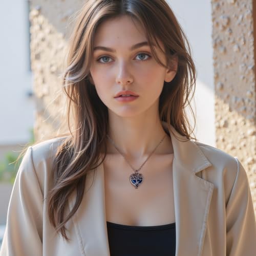 Openable Heart Cremation Urn Necklace for Ashes Stainless Steel Memorial Ash Pendant Keepsake Jewelry Cremation Jewelry for Women Silver-Blue