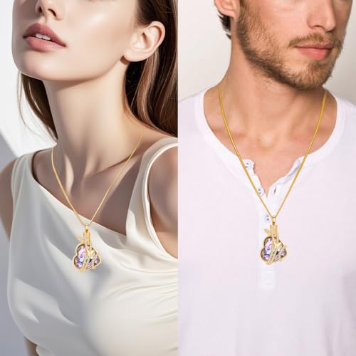 Hearbeingt Butterfly Heart Urn Necklaces for Ashes Cremation Jewelry Gold-Pink
