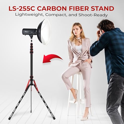 REFLEX CAMERA 88" Carbon Fiber Light Stand – Lightweight 7ft 3in Travel Lighting Tripod for Photography – Supports Flash, Softbox, LED & Camera – 1/4" to 3/8" Adapter, Adjustable, Portable