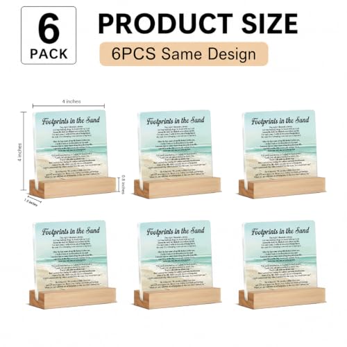 Christian Religious Decor Gifts for Friends Coworkers Set of 6 Motivational Gifts for Women Men Besties, Footprints in the Sand Home Office Acrylic Desk Decor 4 x 4 Inches Foo666666 - Acrylic