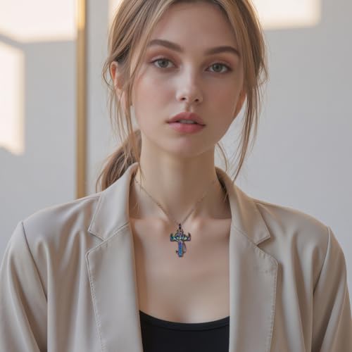 Antler & Fish Hook Cross Cremation Jewelry Urn Necklace Stainless Steel Design Memorial Keepsake for Ashes Cross Ashes Holder Keepsake Loved One Memorial Jewelry Colorful