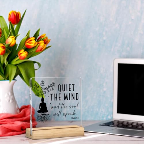 Meditation Room Decor,Zen Decor,Spiritual Decorations Quiet The Mind And The Soul Will Speak Acrylic Sign for Home Office Prayer Room Tabletop Shelf Quiet The Mind And The Soul Will Speak. -Buddha