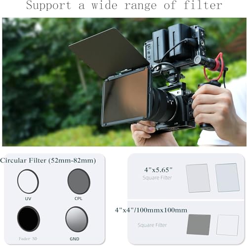 Fotga Mini Lightweight 4x4 4x5.65 Clip-on Lens Matte Box +15mm Rod Clamp for DSLR Mirrorless Camera A7 A7R A7S II III IV Z6 Z7 II R3 R5C M6 M50 GH6 BMPCC 4K 6K,Compatible 67mm 72mm 77mm 82mm Lens