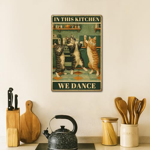 "In This Kitchen We Dance" Metal Sign - Whimsical Kitchen Quote Aluminum Plaque for Home Decor 8x12 Inches (2596)