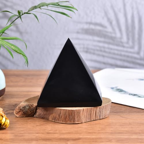 JIC Gem Large Black Obsidian Pyramid Natural Obsidian Stone Crystal Pyramid Reiki Healing Energy Meditation Home Office Desk Decor 80-90 mm / 3.1-3.5 Inch 80-90mm / 3.1-3.5"