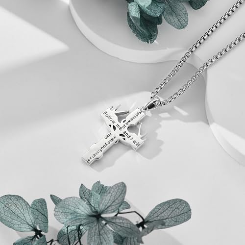 Thorn Crown/3D/Orthodox/Jerusalem/Crucifix Jesus/Baphomet Cross Necklace 925 Sterling Silver Cross Necklace for Men Religion Jewelry for Men Fishing