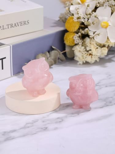 CrystalTears Rose Quartz Crystal Owl Figurine - Mini 1.57" Carved Stone Owl Statue, Pink Cute Gemstone Owl For Home Desk Decor - Spiritual Crystal Gift for Women Men Christmas Birthday Present