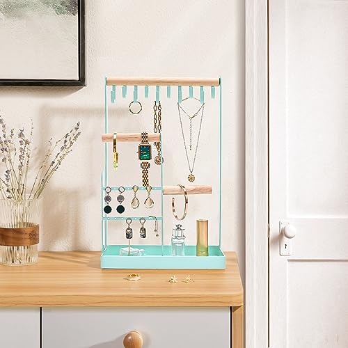 ProCase Cute Jewelry Stand, Aesthetic Jewelry Organizer for Dresser Vanity, Jewelry Holder Display for Necklaces Earrings, Gifts for Teen Girls Women, Bedroom Dorm Decor -Medium, Aqua 12.6" Height