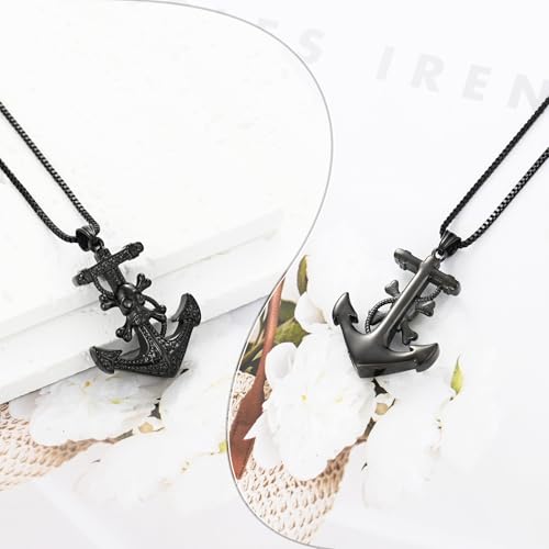 XSMZB Skull Anchor Cremation Jewelry for Ashes Men Women Keepsake Urn Necklace Ashes Holder for Human Pet Memorial Pendant Black