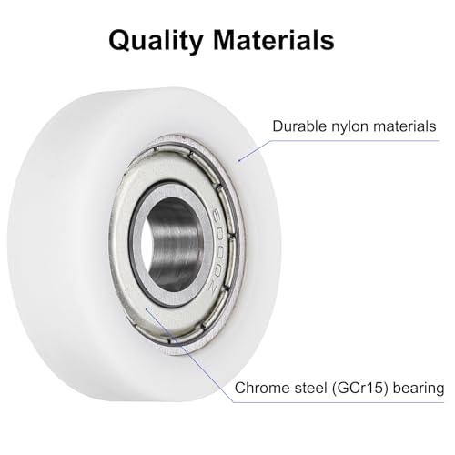 sourcing map 4Pcs Ball Bearing Guide 10 x 35 x 11mm Double Shielded POM Roller Bearings, Flat Pulley Wheel for Furniture, Hardware Accessories, White 4